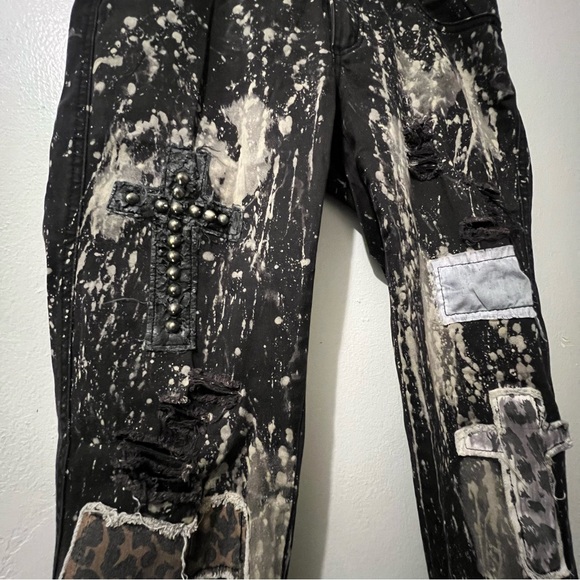 Royal Bones Distressed and Splatter Print Black Skinny Jeans - Picture 4 of 12